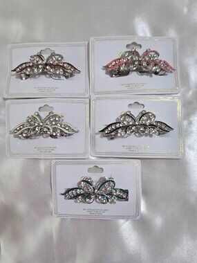 Silver Tone Rhinestone Butterfly Hair Clip Crystal Elegant Barrette